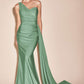 Ladivine PT004 Long Chic One Shoulder Stretch Satin Side Sash Gown