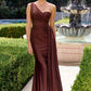 Ladivine PT004 Long Chic One Shoulder Stretch Satin Side Sash Gown