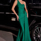 Ladivine PT004 Long Chic One Shoulder Stretch Satin Side Sash Gown