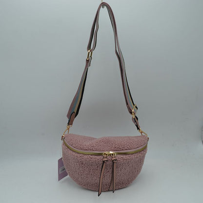 Textured Teddy Fleece Belt Bag with Adjustable Wide Strap