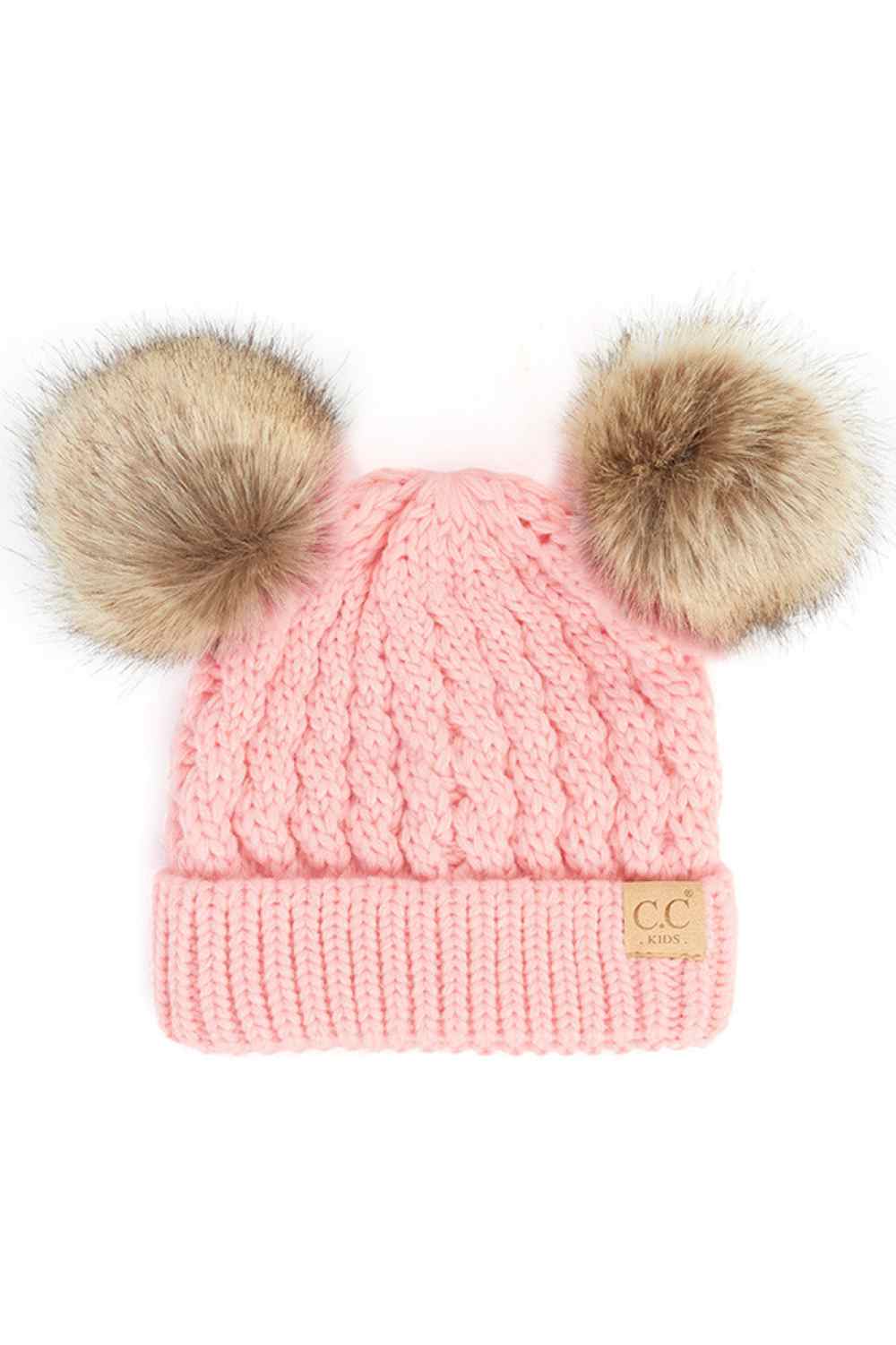 C.C kids double pom pom all over cable pattern beanie hat