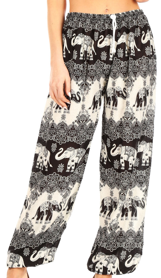 Sakkas Akilla Pantalones Sueltos de Yoga Estampados de Elefantes para Mujer, Cintura Elástica con Bolsillo