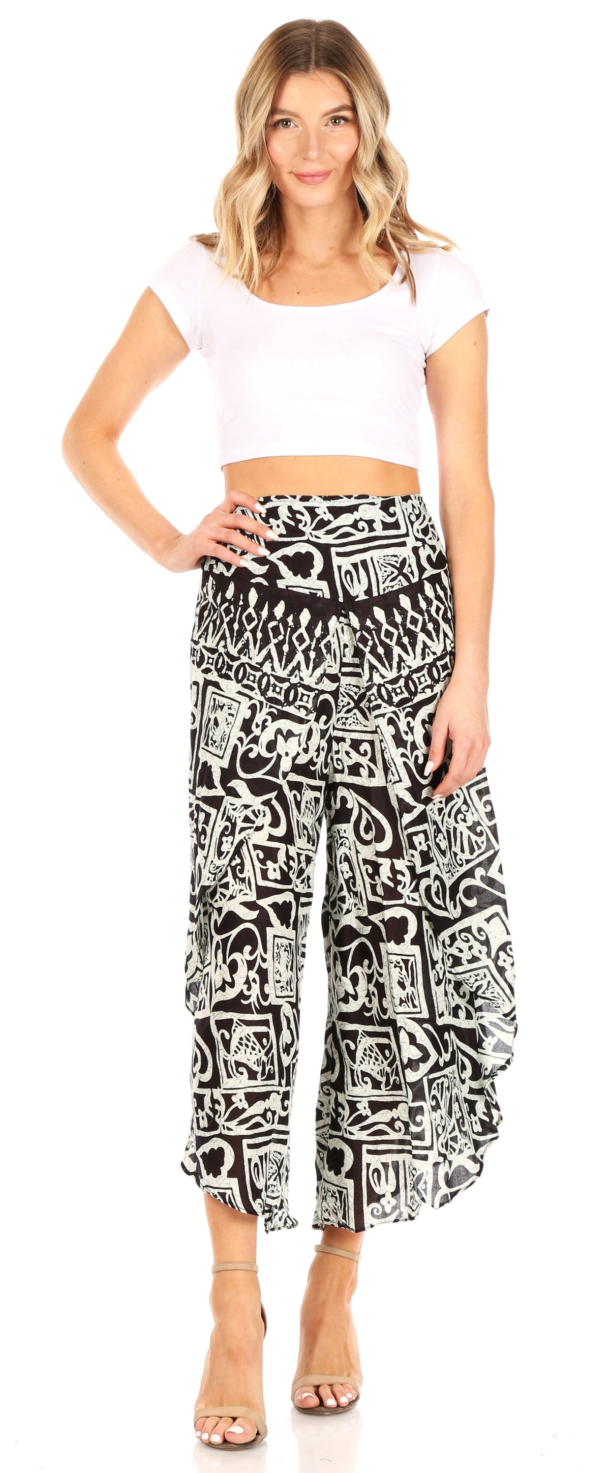 Sakkas Serilda Women's Loose Elephant Batik Boho Wide Leg Pants Elastic Waist