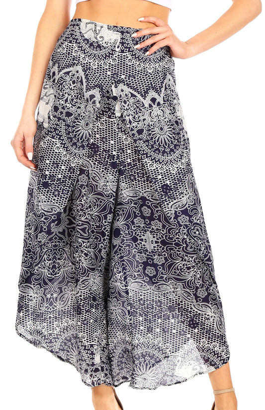 Pantalones Anchos Sakkas Serilda para Mujer con Estampado de Elefante Batik Estilo Bohemio y Cintura Elástica