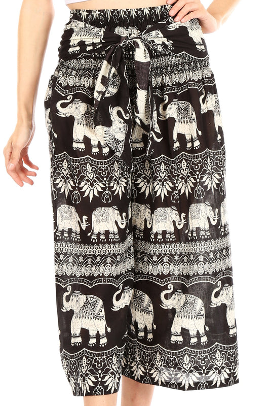 Pantalones estampados de elefantes para mujer Sakkas Lilja, anchos, de pernera holgada, con cintura elástica y bolsillos