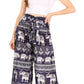 Sakkas Lilja Women's Loose Wide Leg Printed Elephant Pants Elastic Waist w/Pockets