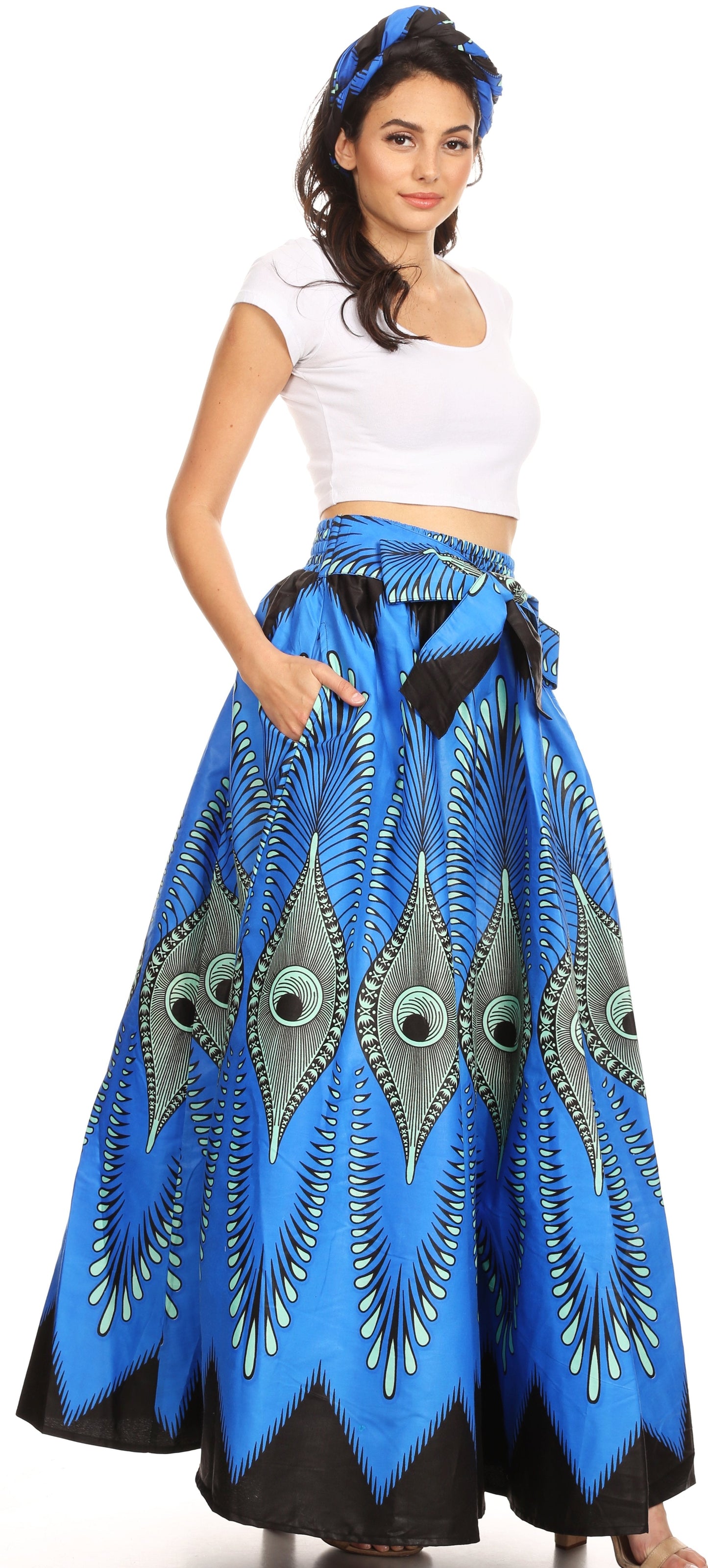 Pantalones Sakkas Sora Anchos de Pierna Suelta Estampado Ankara Africano Casuales con Cintura Elástica para Mujer