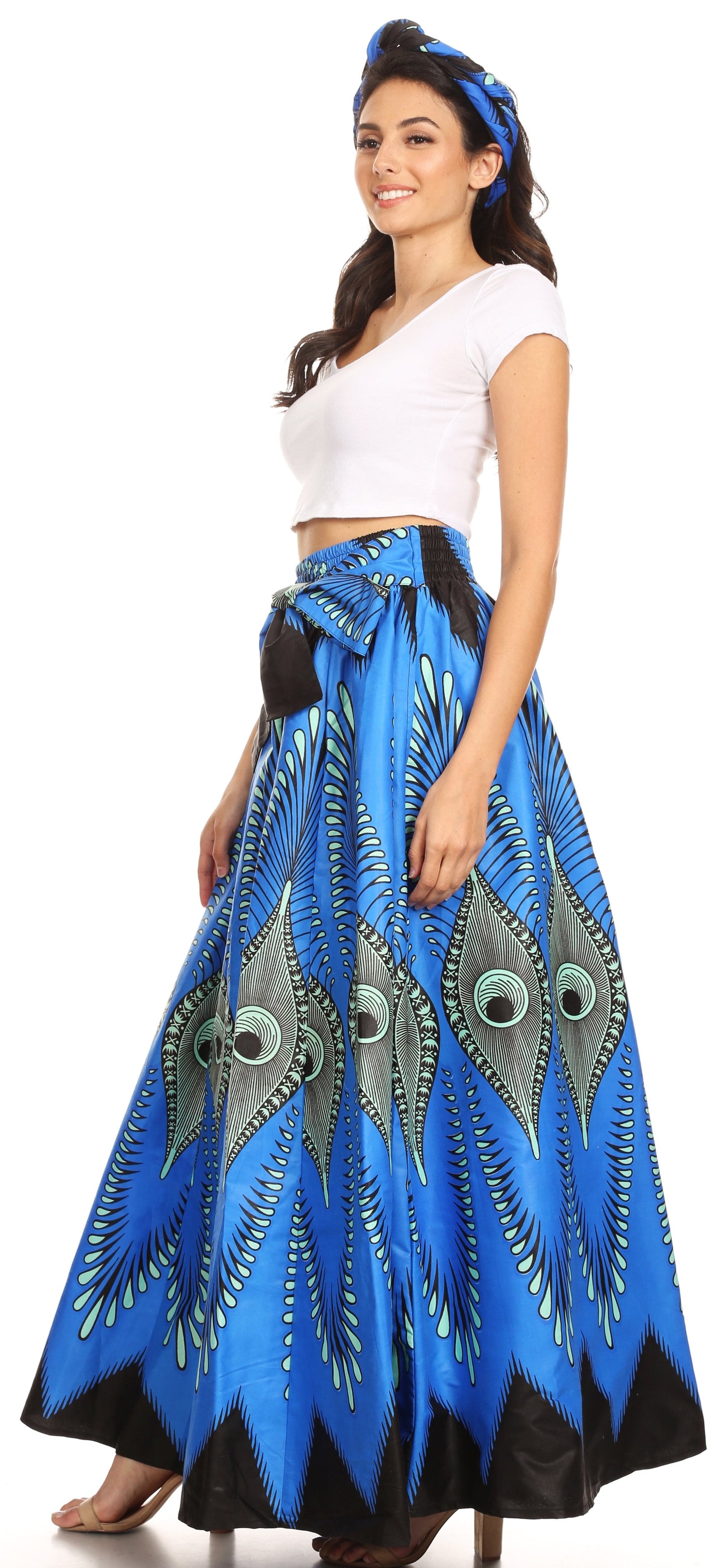 Pantalones Sakkas Sora Anchos de Pierna Suelta Estampado Ankara Africano Casuales con Cintura Elástica para Mujer