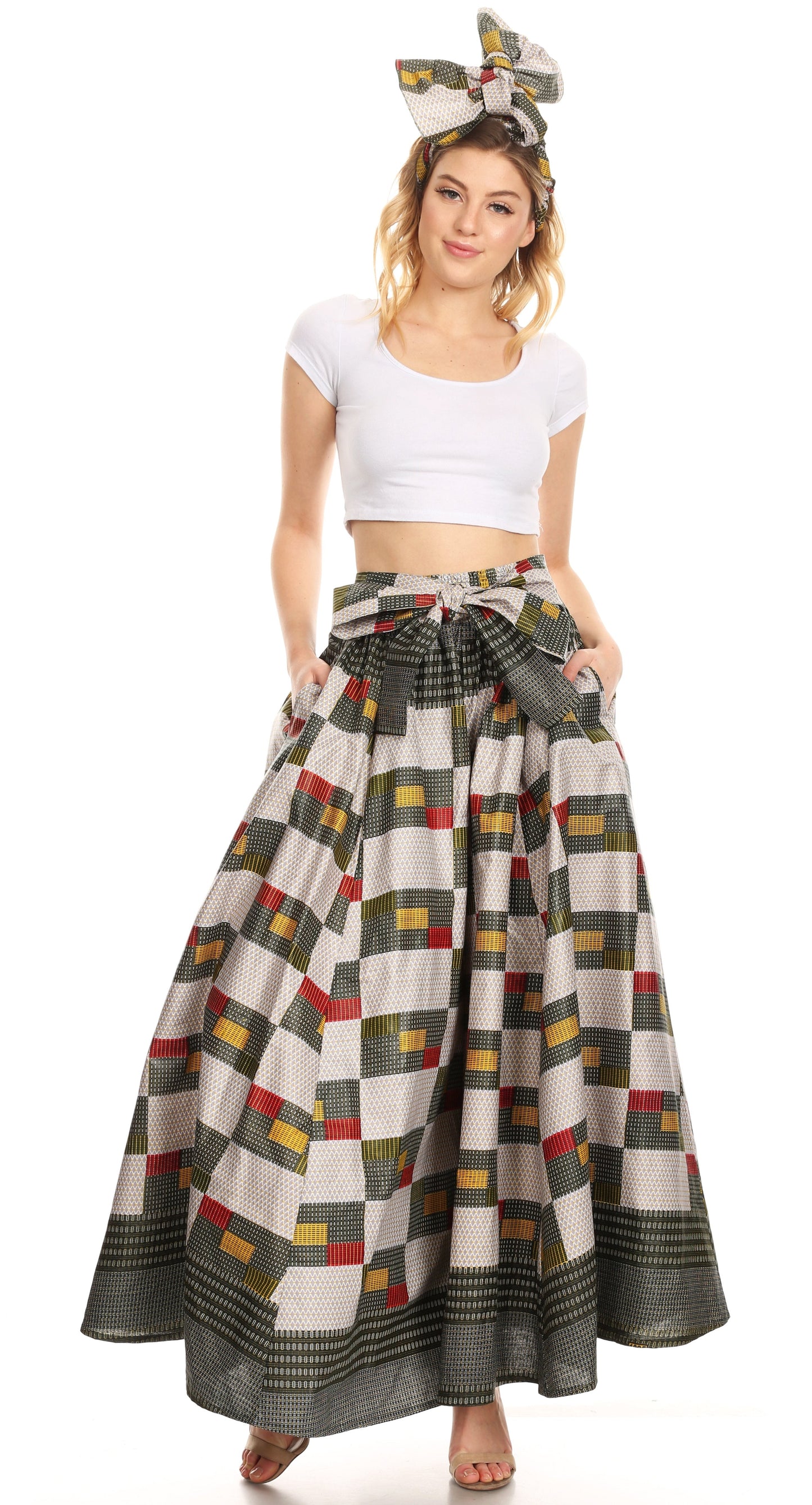 Pantalones Sakkas Sora Anchos de Pierna Suelta Estampado Ankara Africano Casuales con Cintura Elástica para Mujer