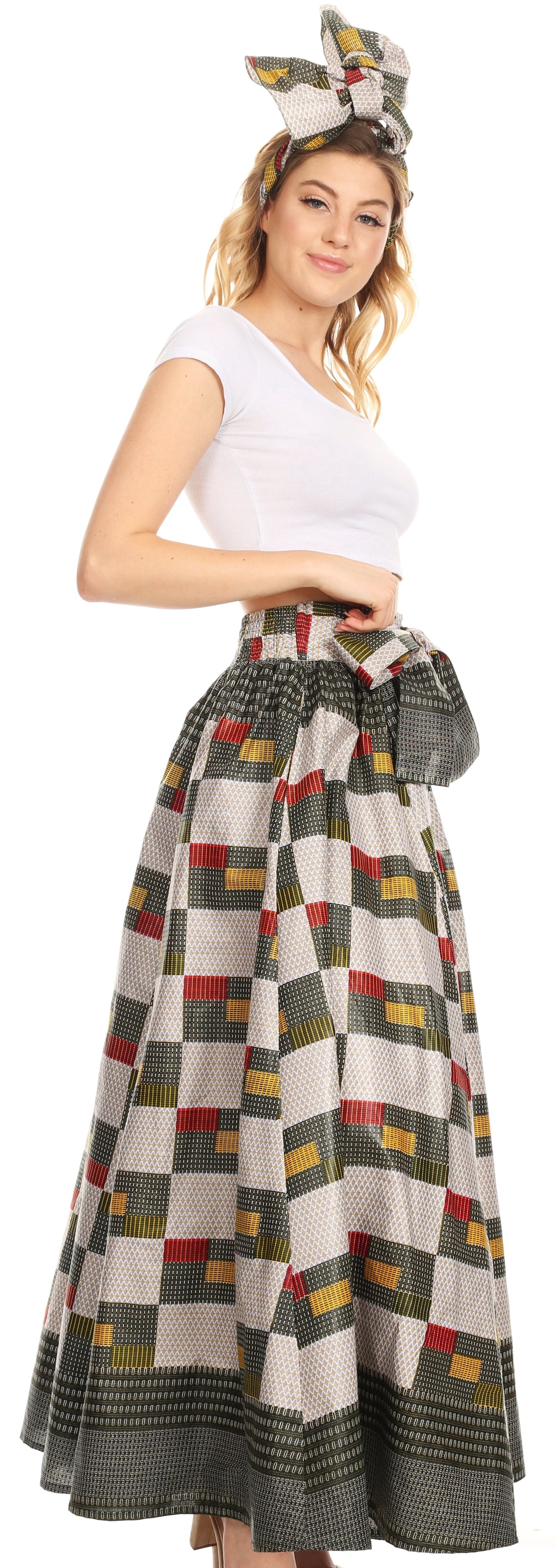 Pantalones Sakkas Sora Anchos de Pierna Suelta Estampado Ankara Africano Casuales con Cintura Elástica para Mujer