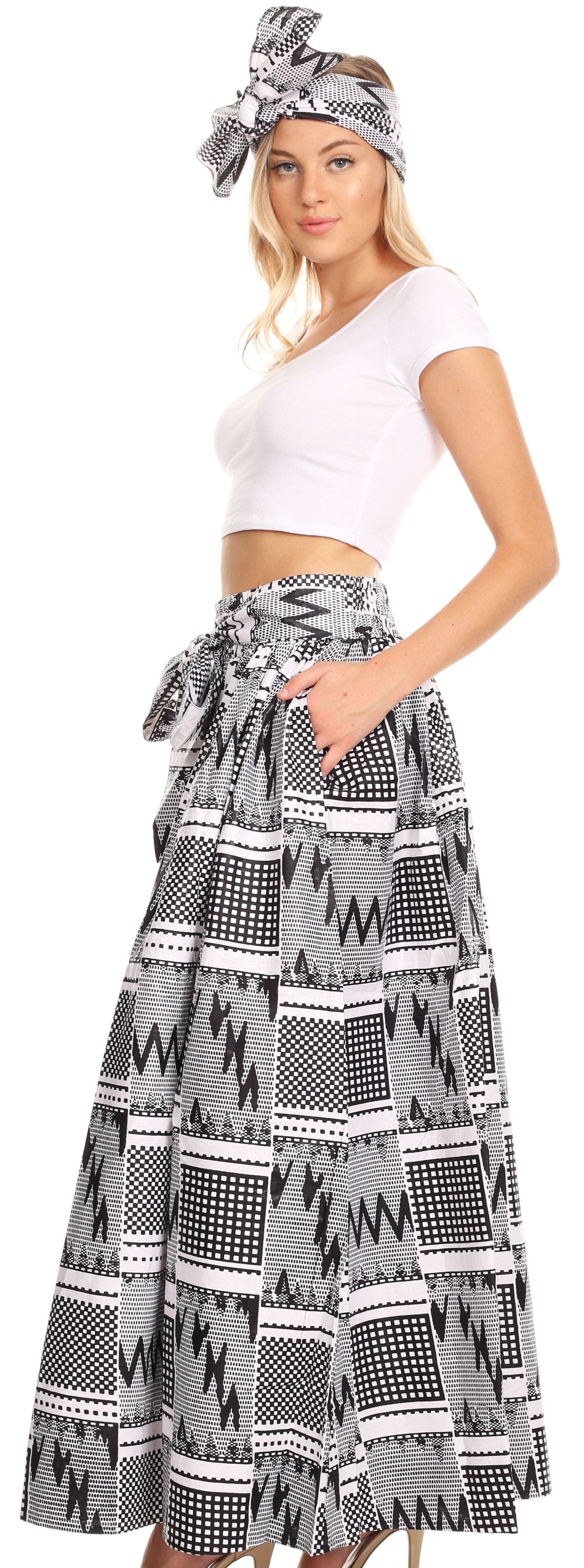 Pantalones Sakkas Sora Anchos de Pierna Suelta Estampado Ankara Africano Casuales con Cintura Elástica para Mujer