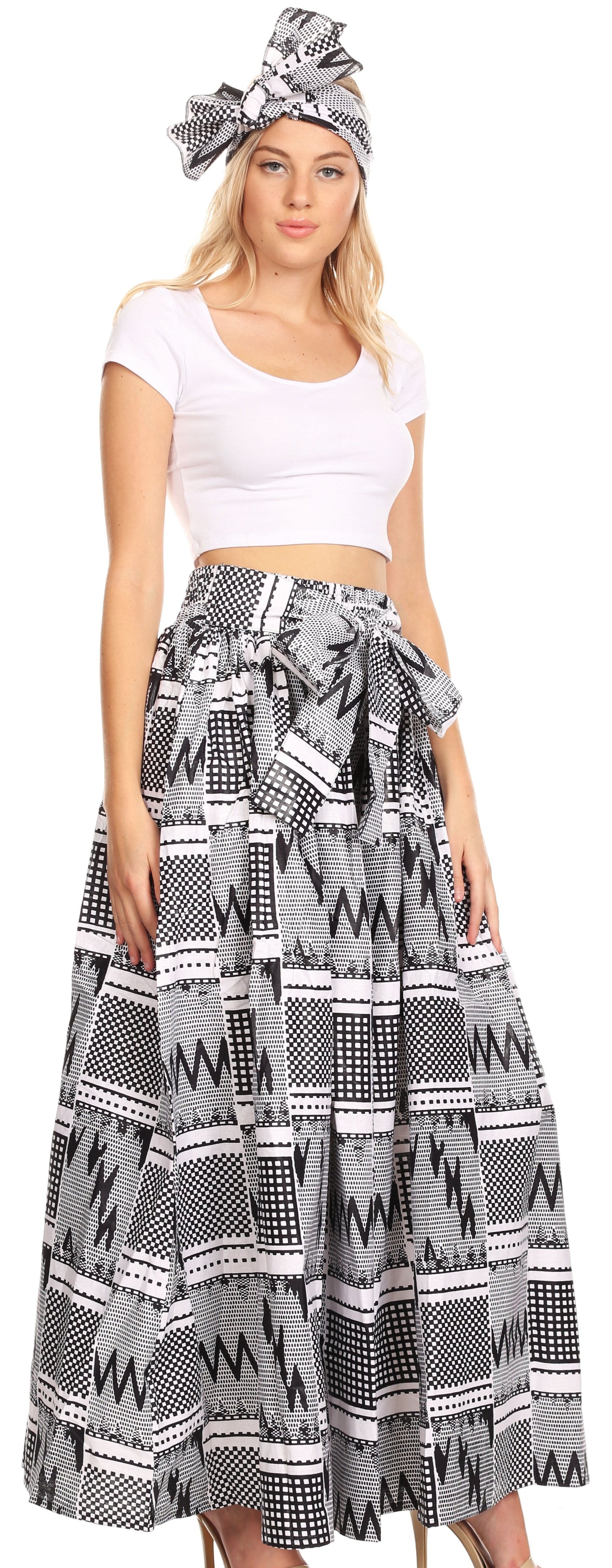Pantalones Sakkas Sora Anchos de Pierna Suelta Estampado Ankara Africano Casuales con Cintura Elástica para Mujer