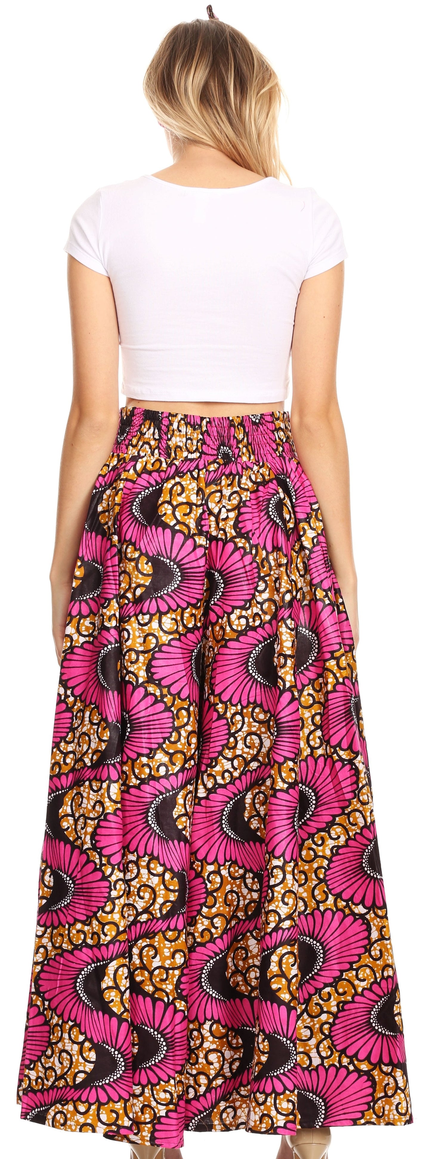Pantalones Sakkas Sora Anchos de Pierna Suelta Estampado Ankara Africano Casuales con Cintura Elástica para Mujer