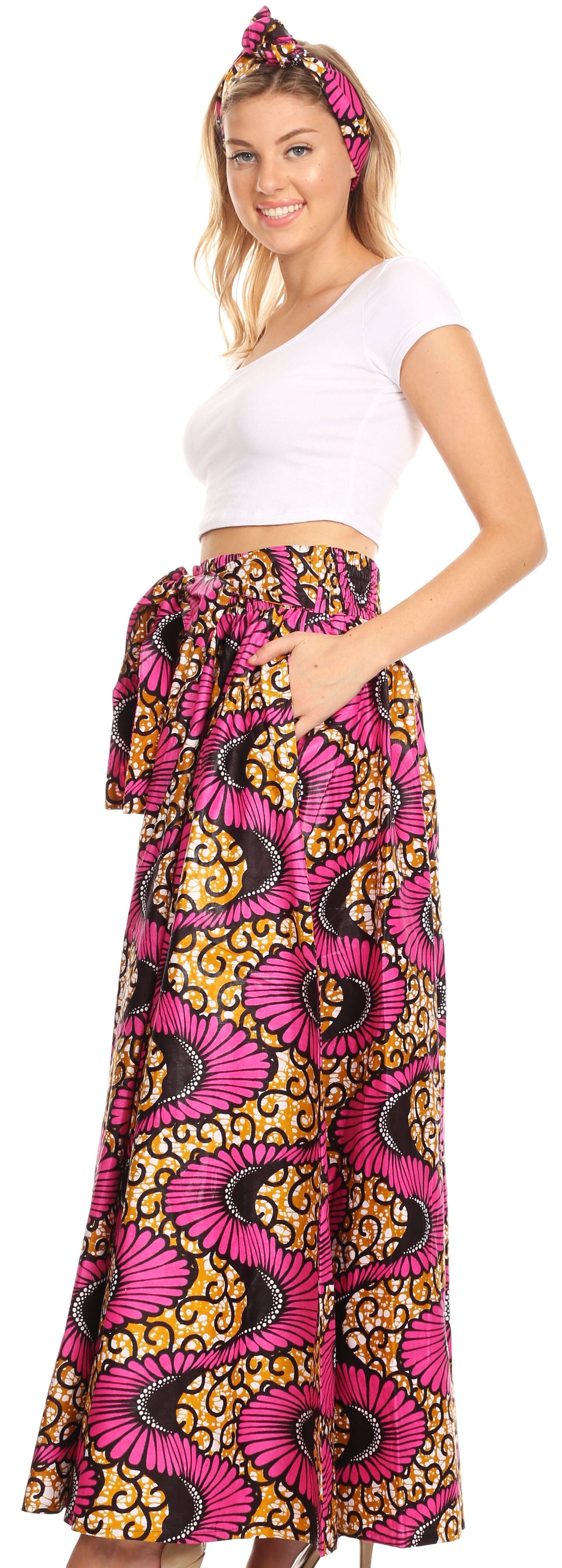 Pantalones Sakkas Sora Anchos de Pierna Suelta Estampado Ankara Africano Casuales con Cintura Elástica para Mujer
