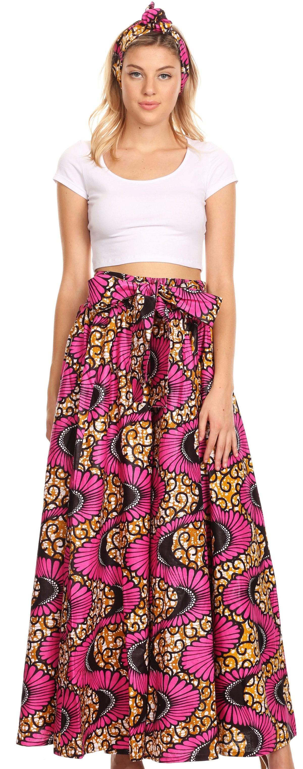 Pantalones Sakkas Sora Anchos de Pierna Suelta Estampado Ankara Africano Casuales con Cintura Elástica para Mujer