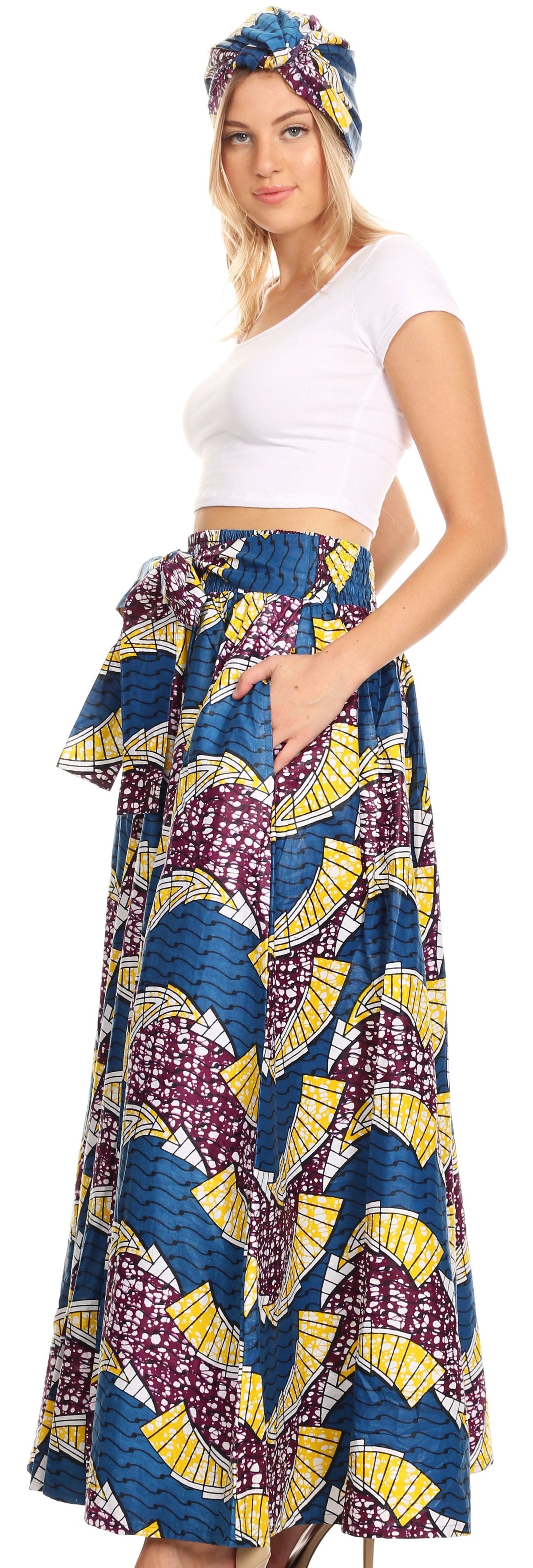 Pantalones Sakkas Sora Anchos de Pierna Suelta Estampado Ankara Africano Casuales con Cintura Elástica para Mujer