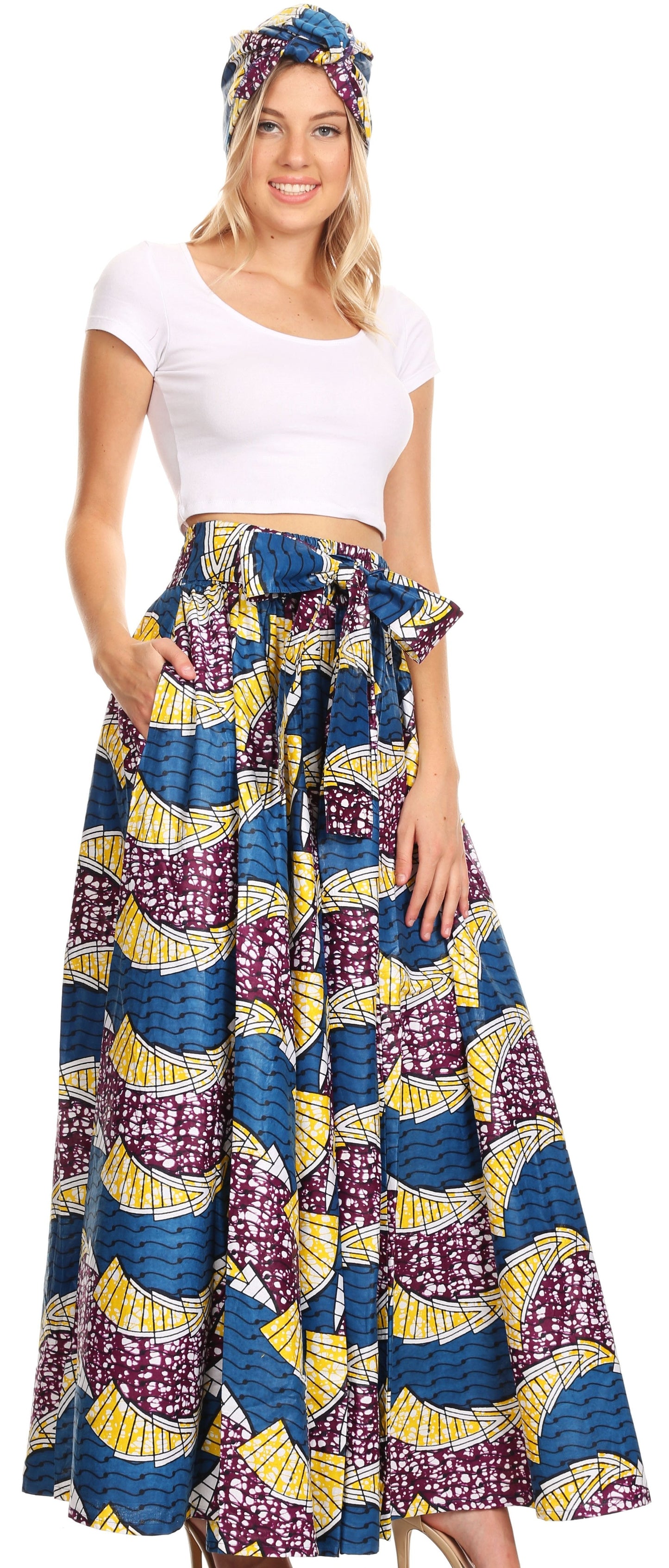 Pantalones Sakkas Sora Anchos de Pierna Suelta Estampado Ankara Africano Casuales con Cintura Elástica para Mujer