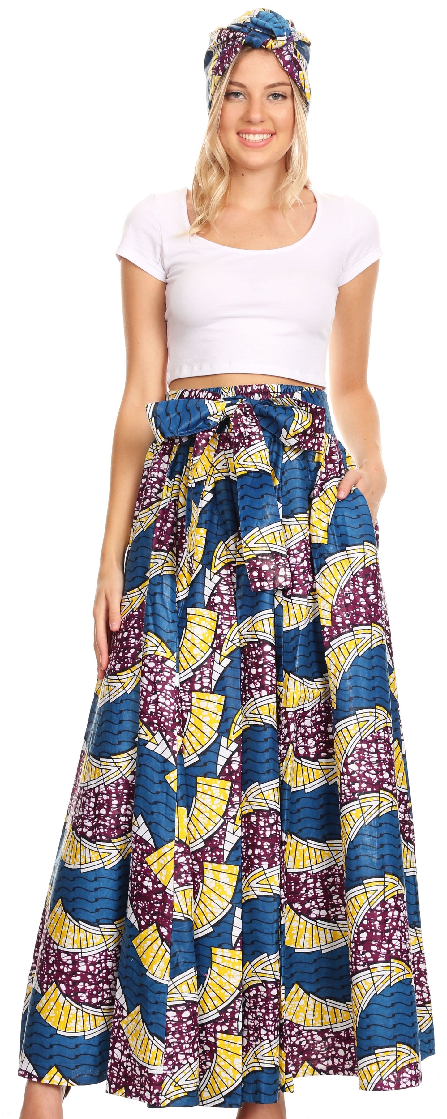 Pantalones Sakkas Sora Anchos de Pierna Suelta Estampado Ankara Africano Casuales con Cintura Elástica para Mujer