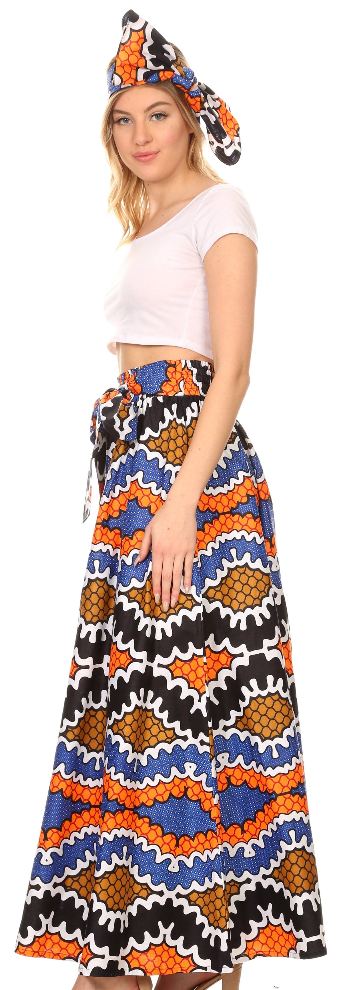 Pantalones Sakkas Sora Anchos de Pierna Suelta Estampado Ankara Africano Casuales con Cintura Elástica para Mujer