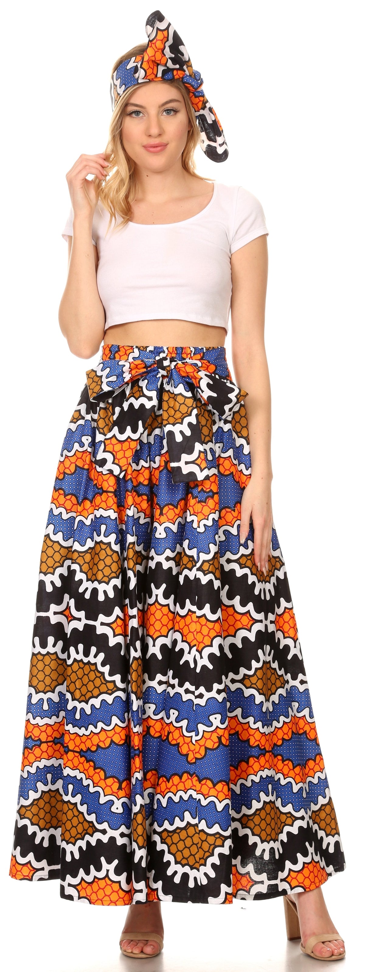 Pantalones Sakkas Sora Anchos de Pierna Suelta Estampado Ankara Africano Casuales con Cintura Elástica para Mujer