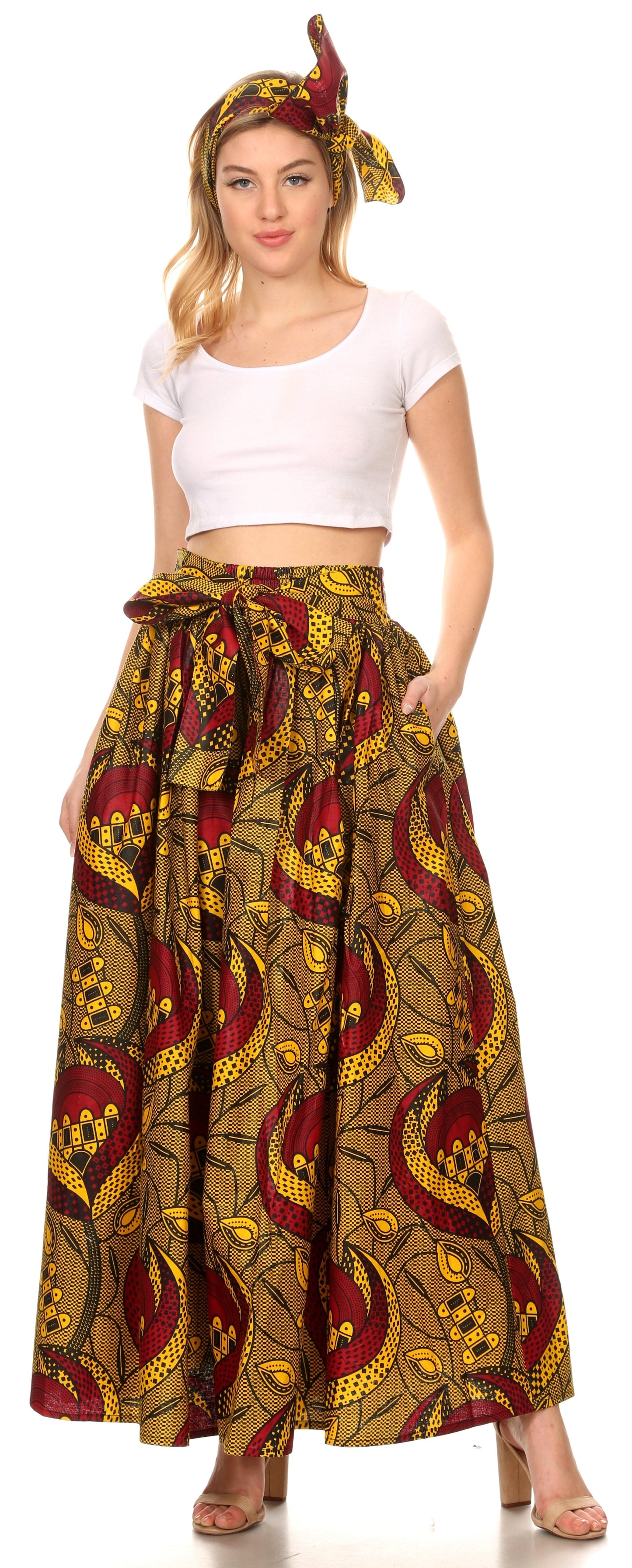 Pantalones Sakkas Sora Anchos de Pierna Suelta Estampado Ankara Africano Casuales con Cintura Elástica para Mujer
