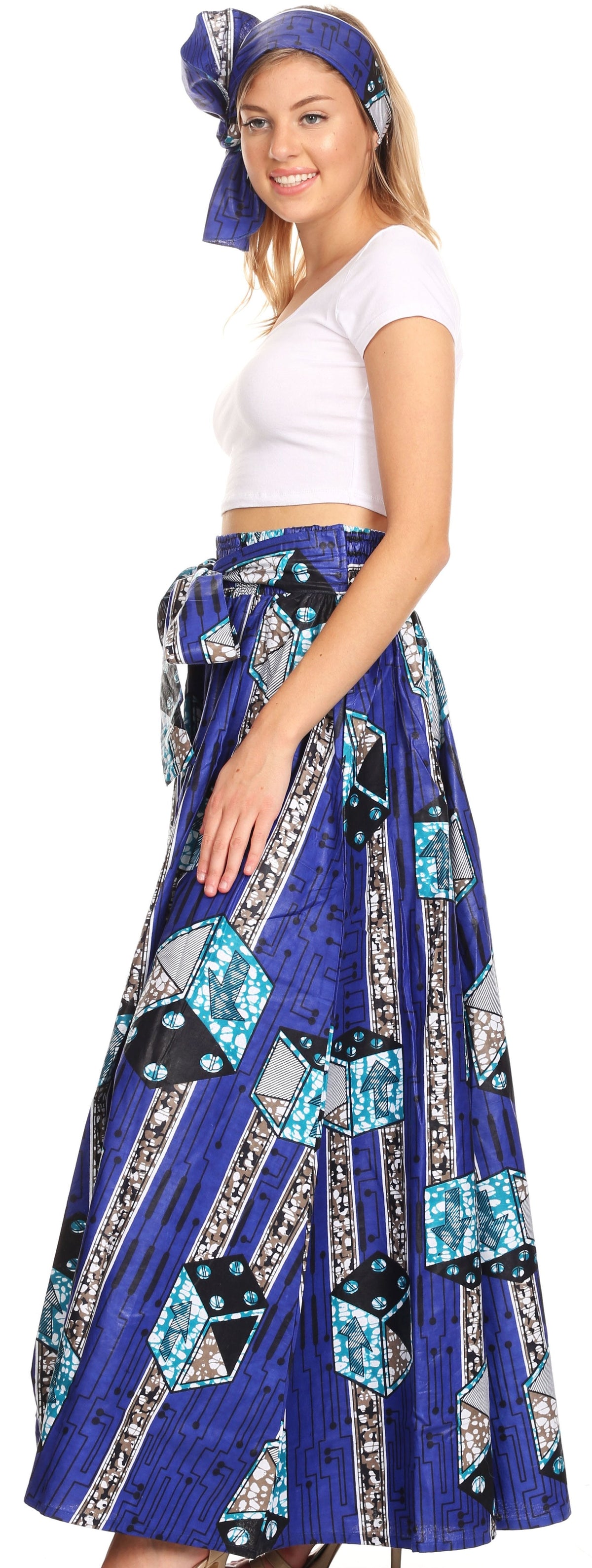 Pantalones Sakkas Sora Anchos de Pierna Suelta Estampado Ankara Africano Casuales con Cintura Elástica para Mujer
