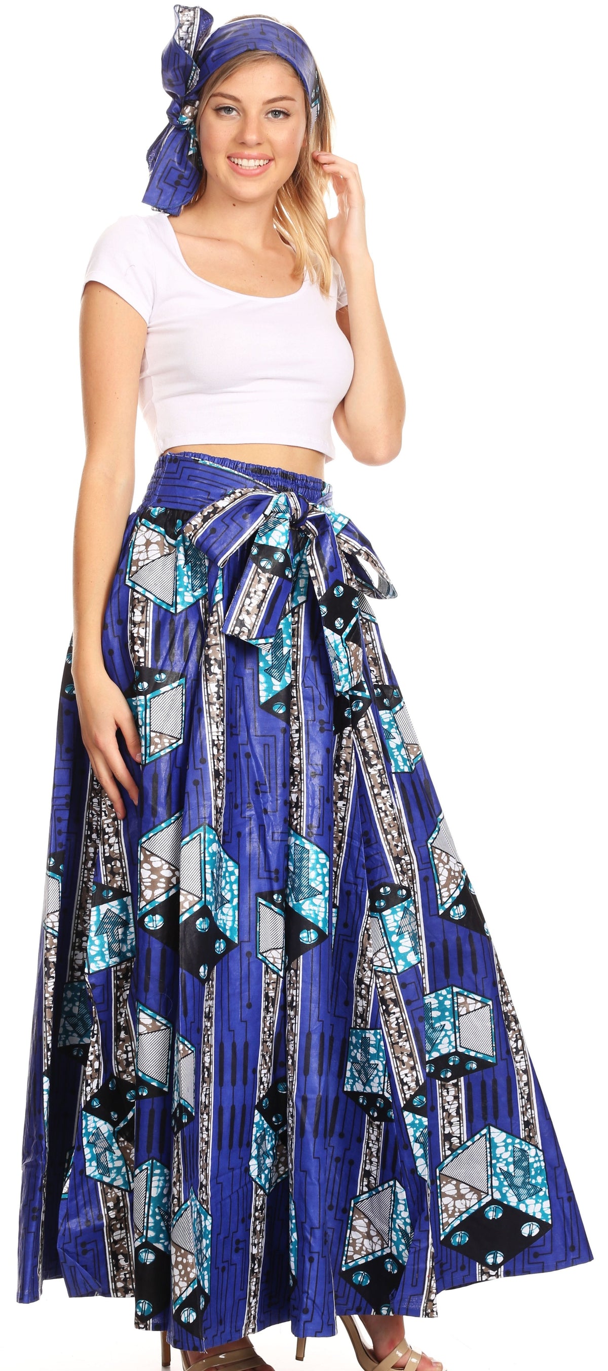 Pantalones Sakkas Sora Anchos de Pierna Suelta Estampado Ankara Africano Casuales con Cintura Elástica para Mujer