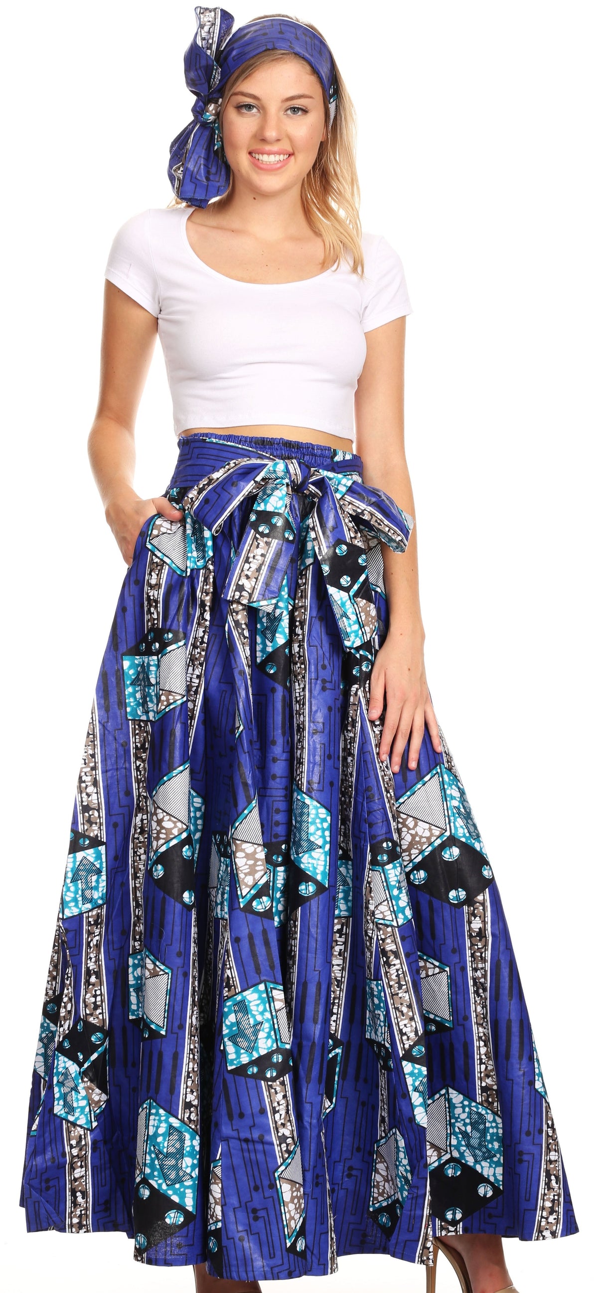 Pantalones Sakkas Sora Anchos de Pierna Suelta Estampado Ankara Africano Casuales con Cintura Elástica para Mujer