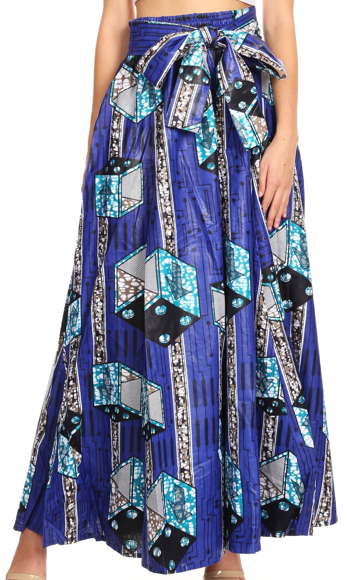 Pantalones Sakkas Sora Anchos de Pierna Suelta Estampado Ankara Africano Casuales con Cintura Elástica para Mujer