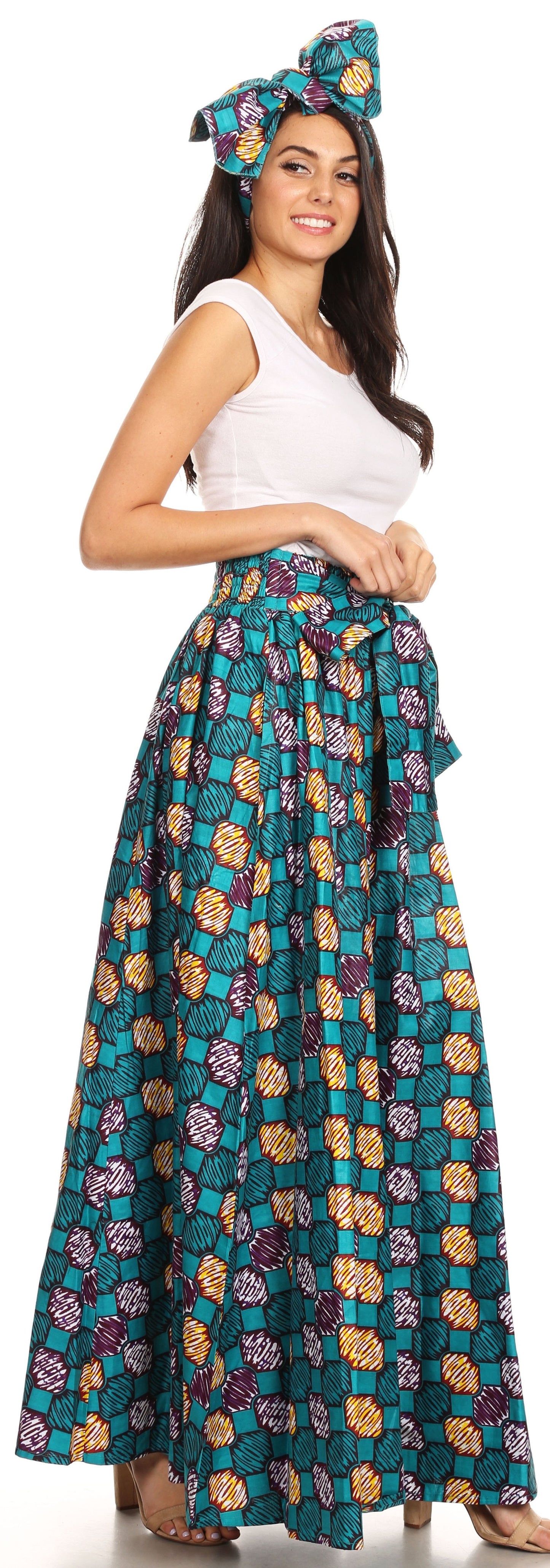 Pantalones Sakkas Sora Anchos de Pierna Suelta Estampado Ankara Africano Casuales con Cintura Elástica para Mujer