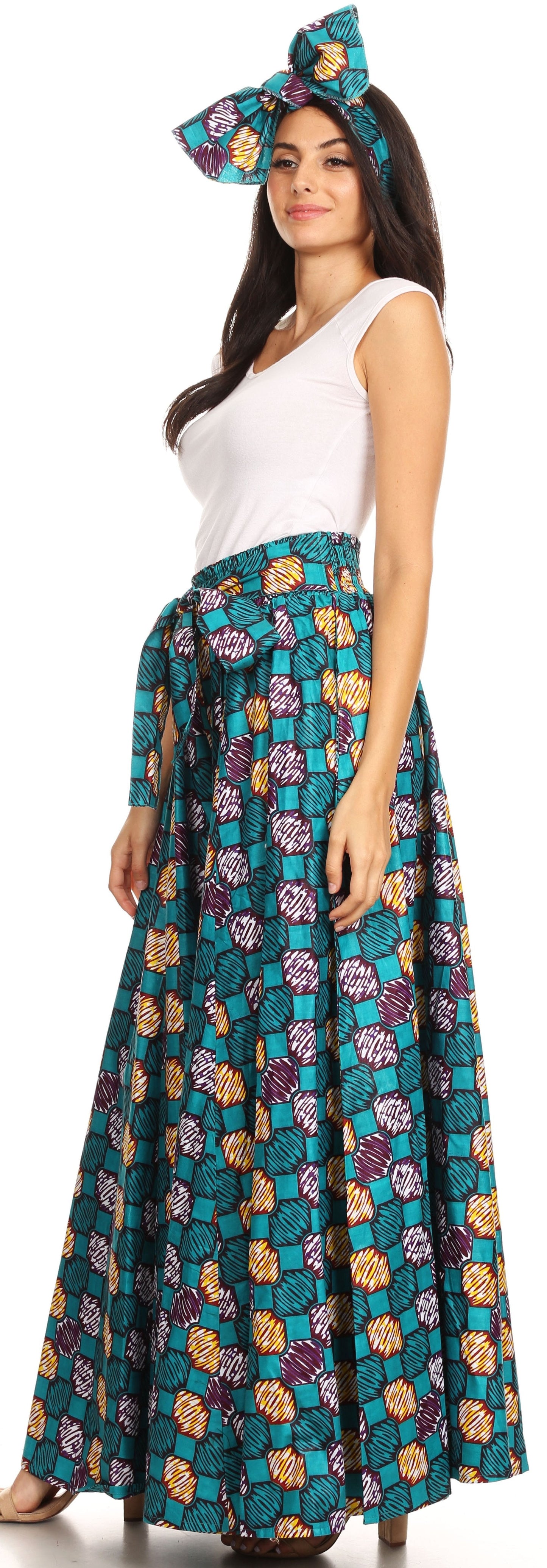 Pantalones Sakkas Sora Anchos de Pierna Suelta Estampado Ankara Africano Casuales con Cintura Elástica para Mujer