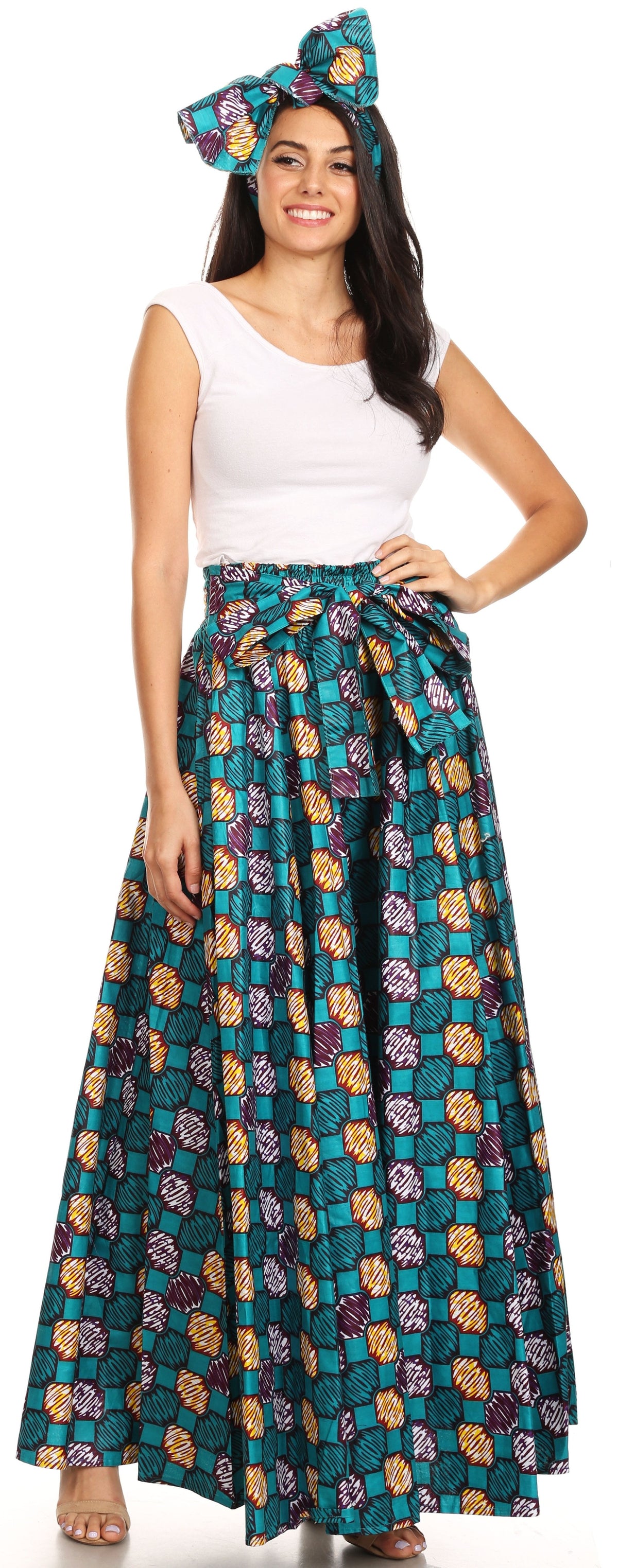 Pantalones Sakkas Sora Anchos de Pierna Suelta Estampado Ankara Africano Casuales con Cintura Elástica para Mujer