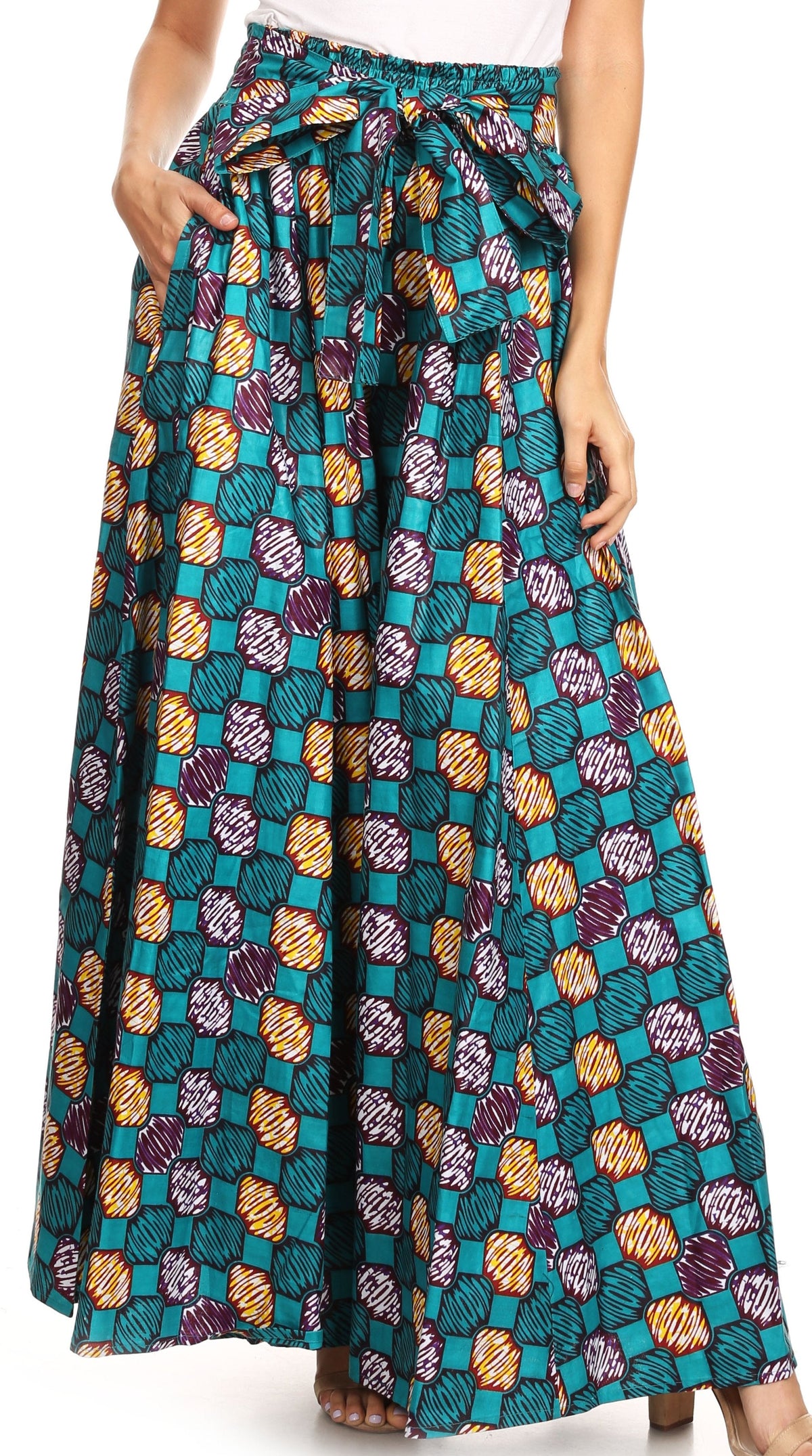 Pantalones Sakkas Sora Anchos de Pierna Suelta Estampado Ankara Africano Casuales con Cintura Elástica para Mujer