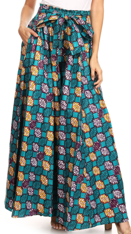Pantalones Sakkas Sora Anchos de Pierna Suelta Estampado Ankara Africano Casuales con Cintura Elástica para Mujer