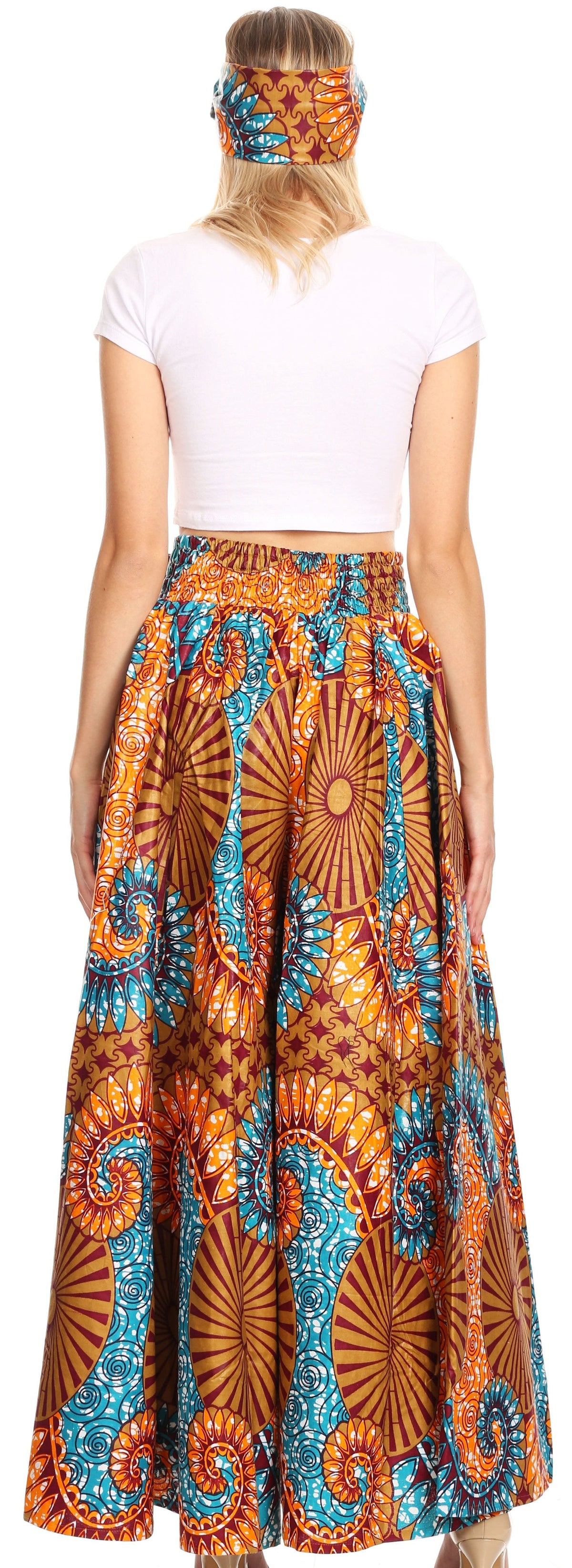 Pantalones Sakkas Sora Anchos de Pierna Suelta Estampado Ankara Africano Casuales con Cintura Elástica para Mujer