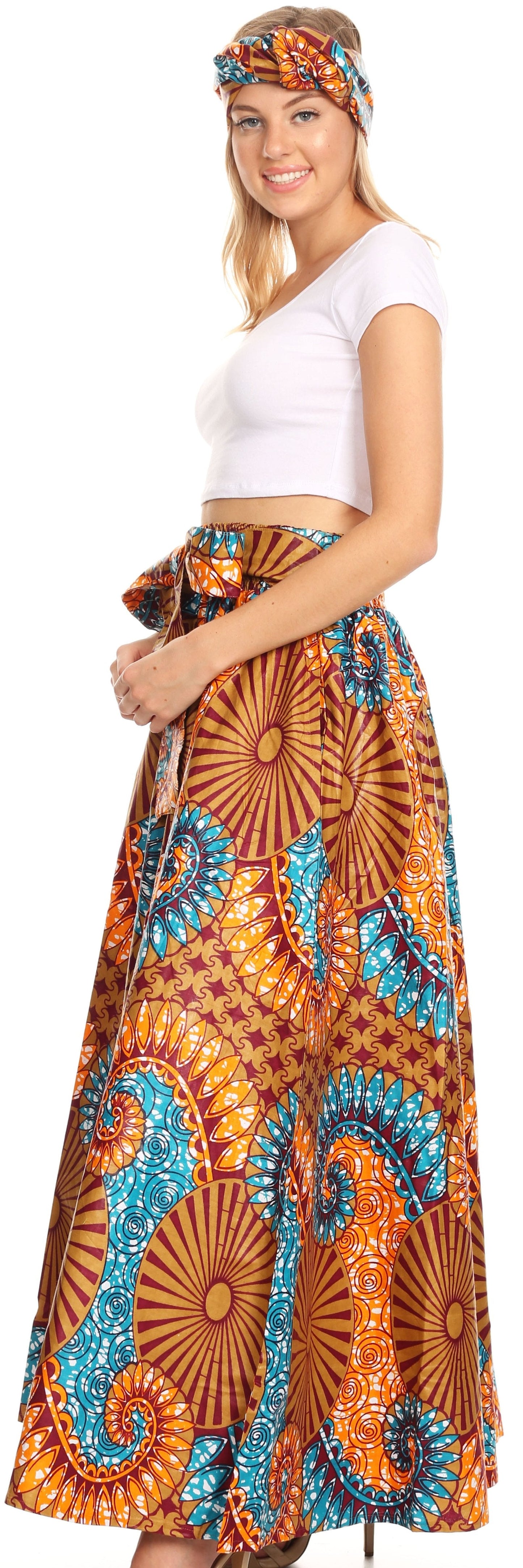 Pantalones Sakkas Sora Anchos de Pierna Suelta Estampado Ankara Africano Casuales con Cintura Elástica para Mujer