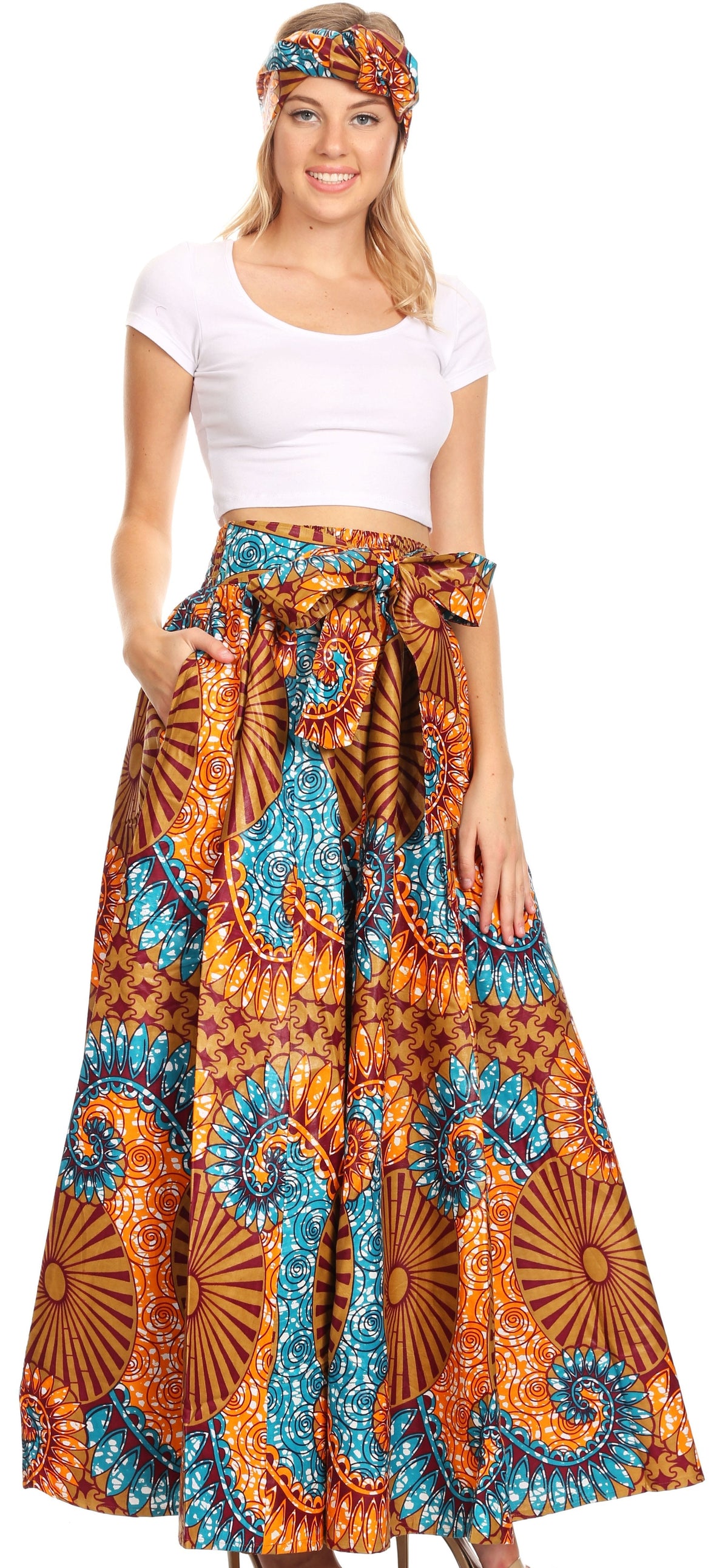Pantalones Sakkas Sora Anchos de Pierna Suelta Estampado Ankara Africano Casuales con Cintura Elástica para Mujer