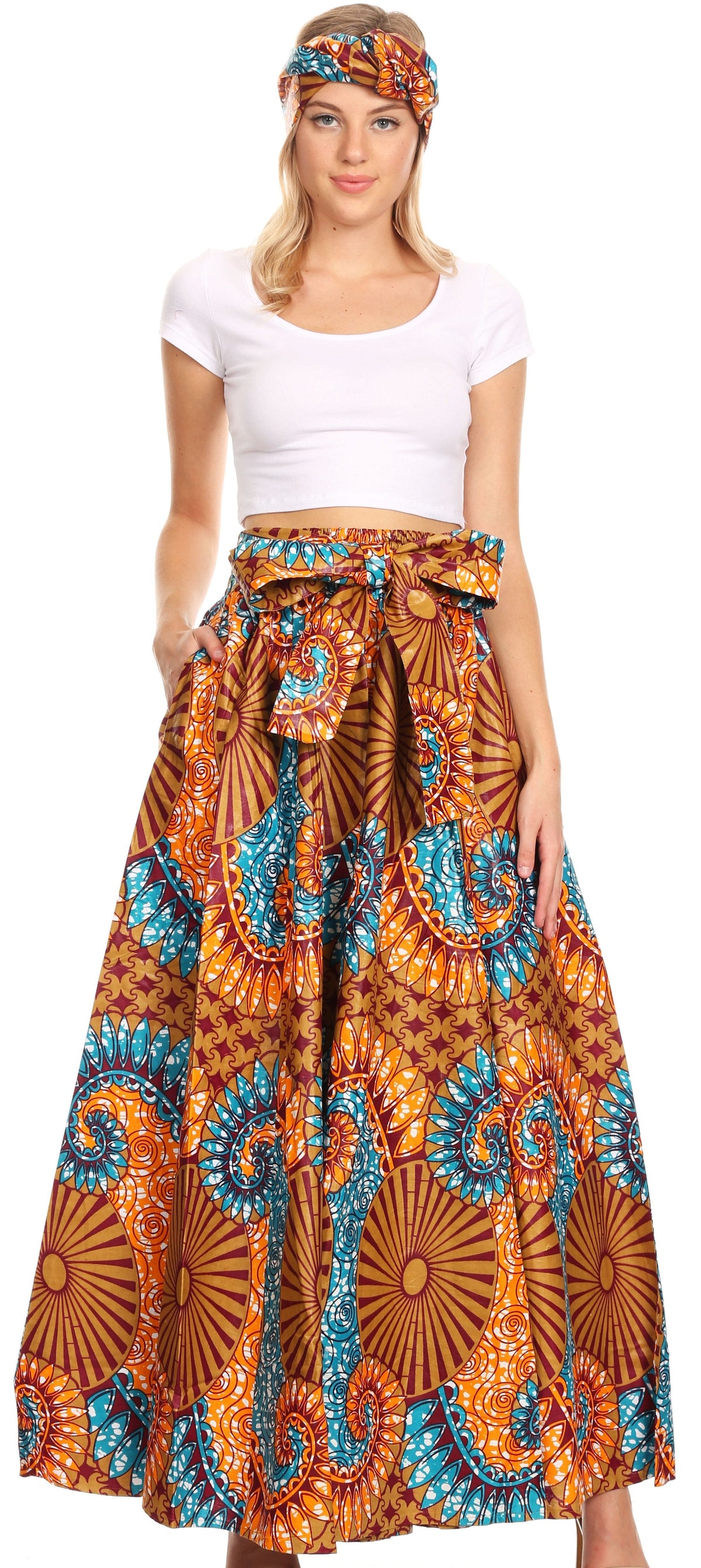 Pantalones Sakkas Sora Anchos de Pierna Suelta Estampado Ankara Africano Casuales con Cintura Elástica para Mujer