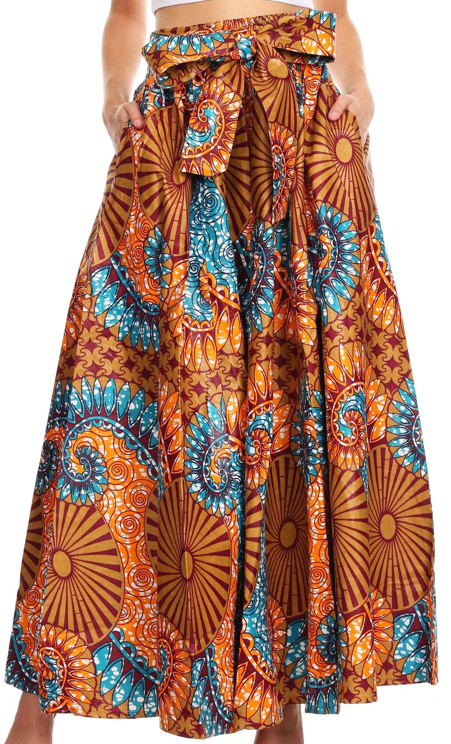 Pantalones Sakkas Sora Anchos de Pierna Suelta Estampado Ankara Africano Casuales con Cintura Elástica para Mujer