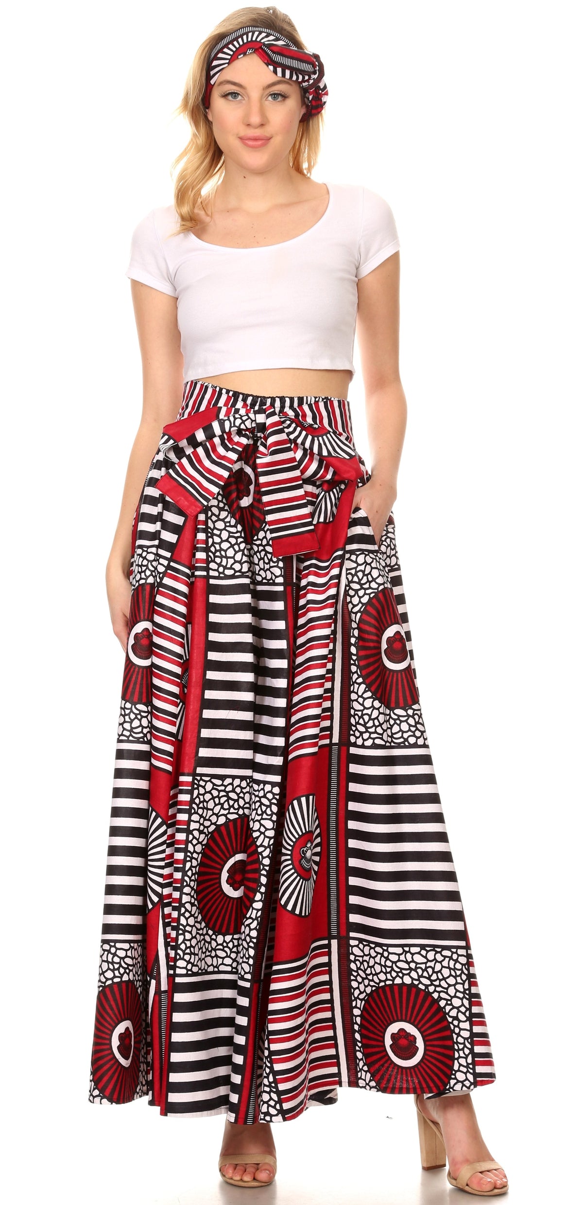 Pantalones Sakkas Sora Anchos de Pierna Suelta Estampado Ankara Africano Casuales con Cintura Elástica para Mujer