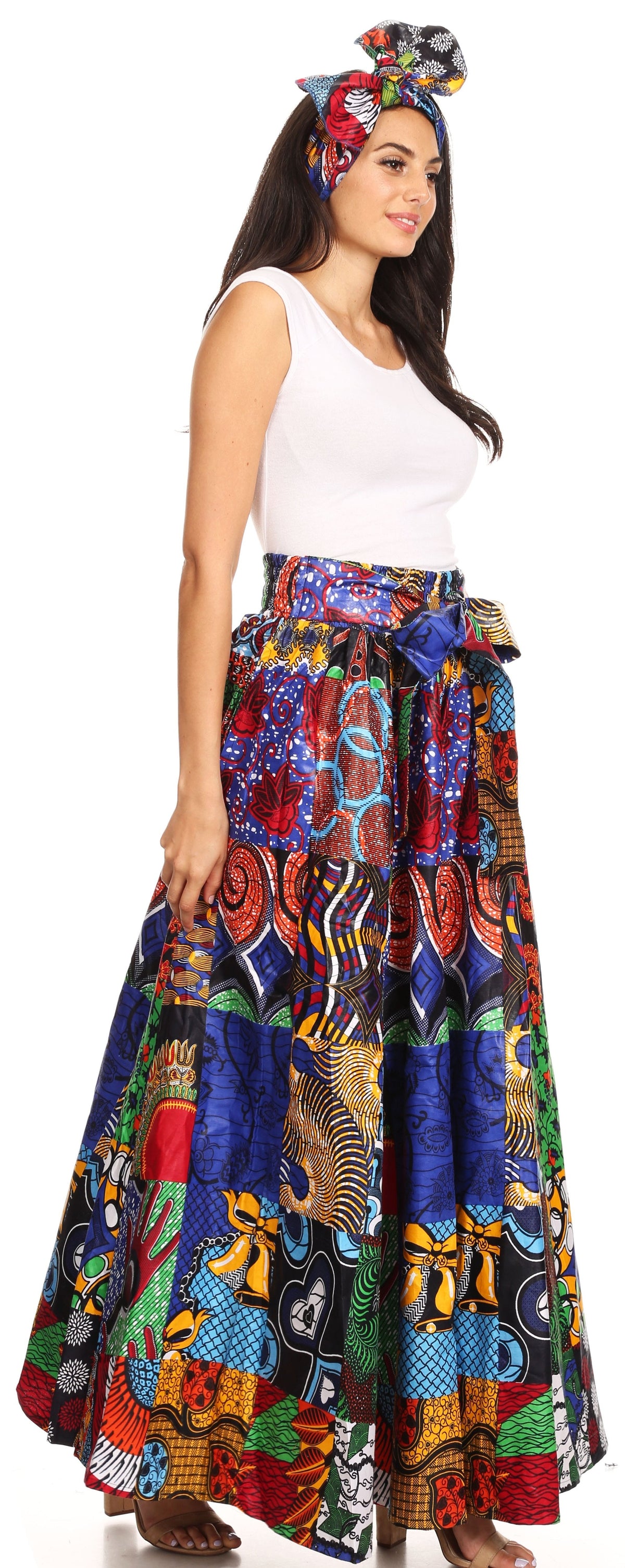 Pantalones Sakkas Sora Anchos de Pierna Suelta Estampado Ankara Africano Casuales con Cintura Elástica para Mujer