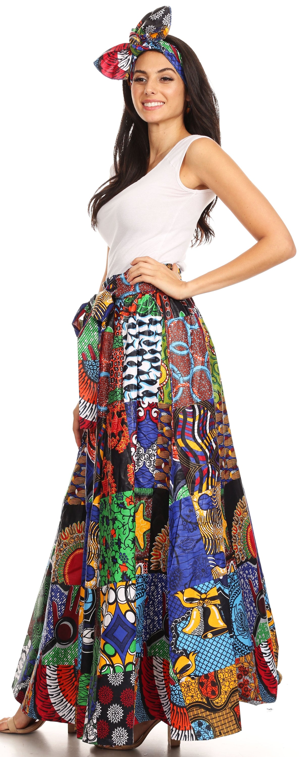 Pantalones Sakkas Sora Anchos de Pierna Suelta Estampado Ankara Africano Casuales con Cintura Elástica para Mujer