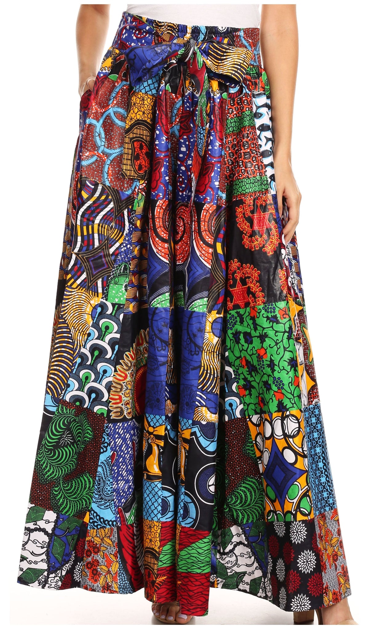 Pantalones Sakkas Sora Anchos de Pierna Suelta Estampado Ankara Africano Casuales con Cintura Elástica para Mujer