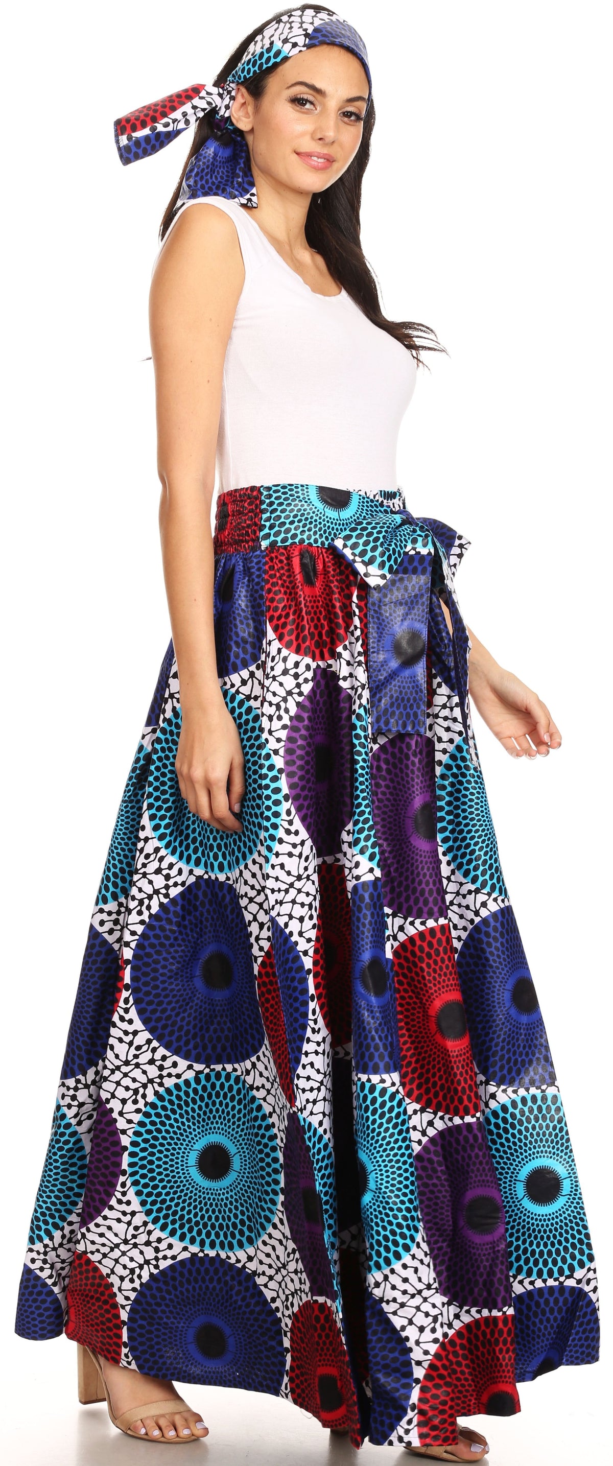 Pantalones Sakkas Sora Anchos de Pierna Suelta Estampado Ankara Africano Casuales con Cintura Elástica para Mujer