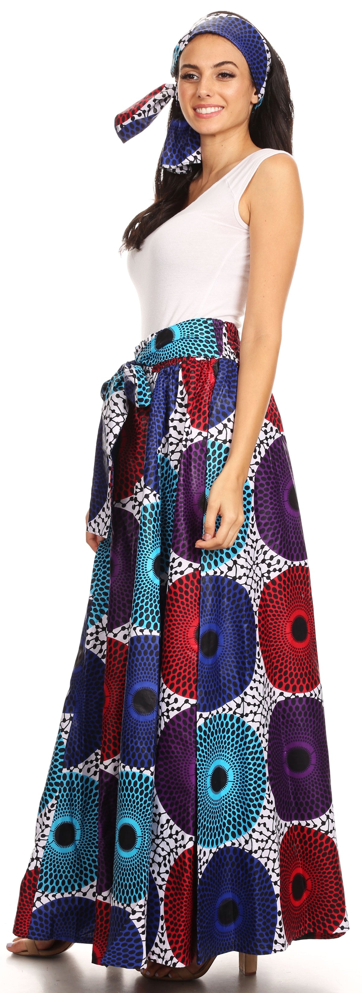 Pantalones Sakkas Sora Anchos de Pierna Suelta Estampado Ankara Africano Casuales con Cintura Elástica para Mujer