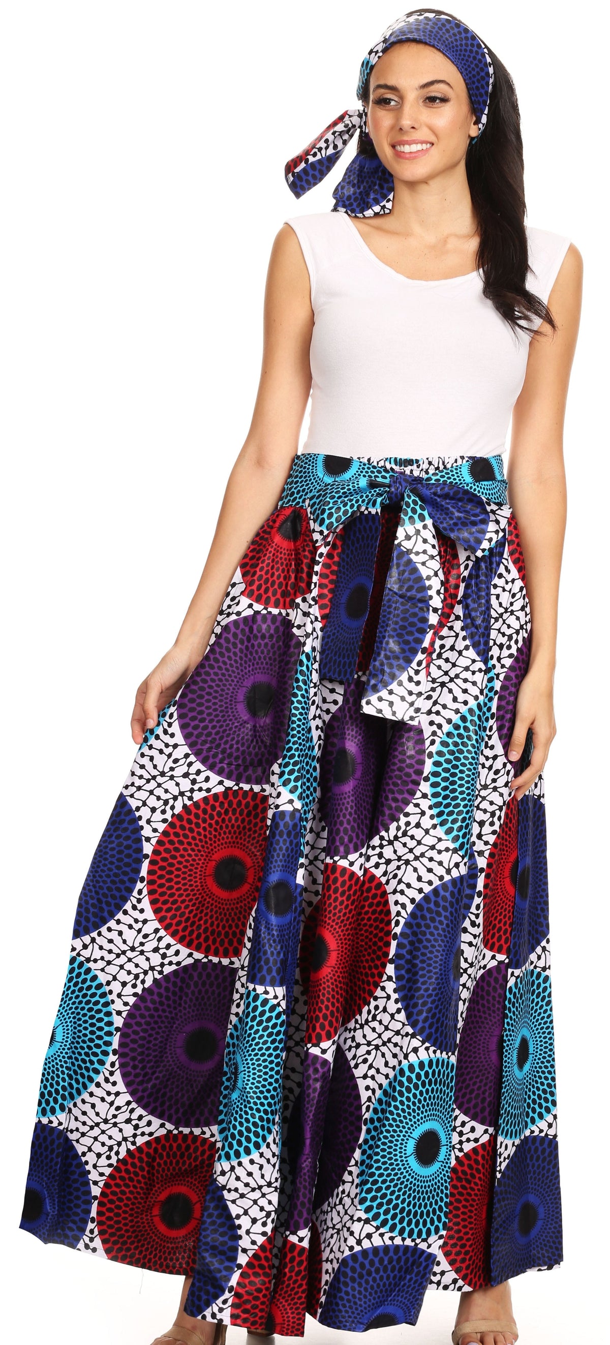 Pantalones Sakkas Sora Anchos de Pierna Suelta Estampado Ankara Africano Casuales con Cintura Elástica para Mujer