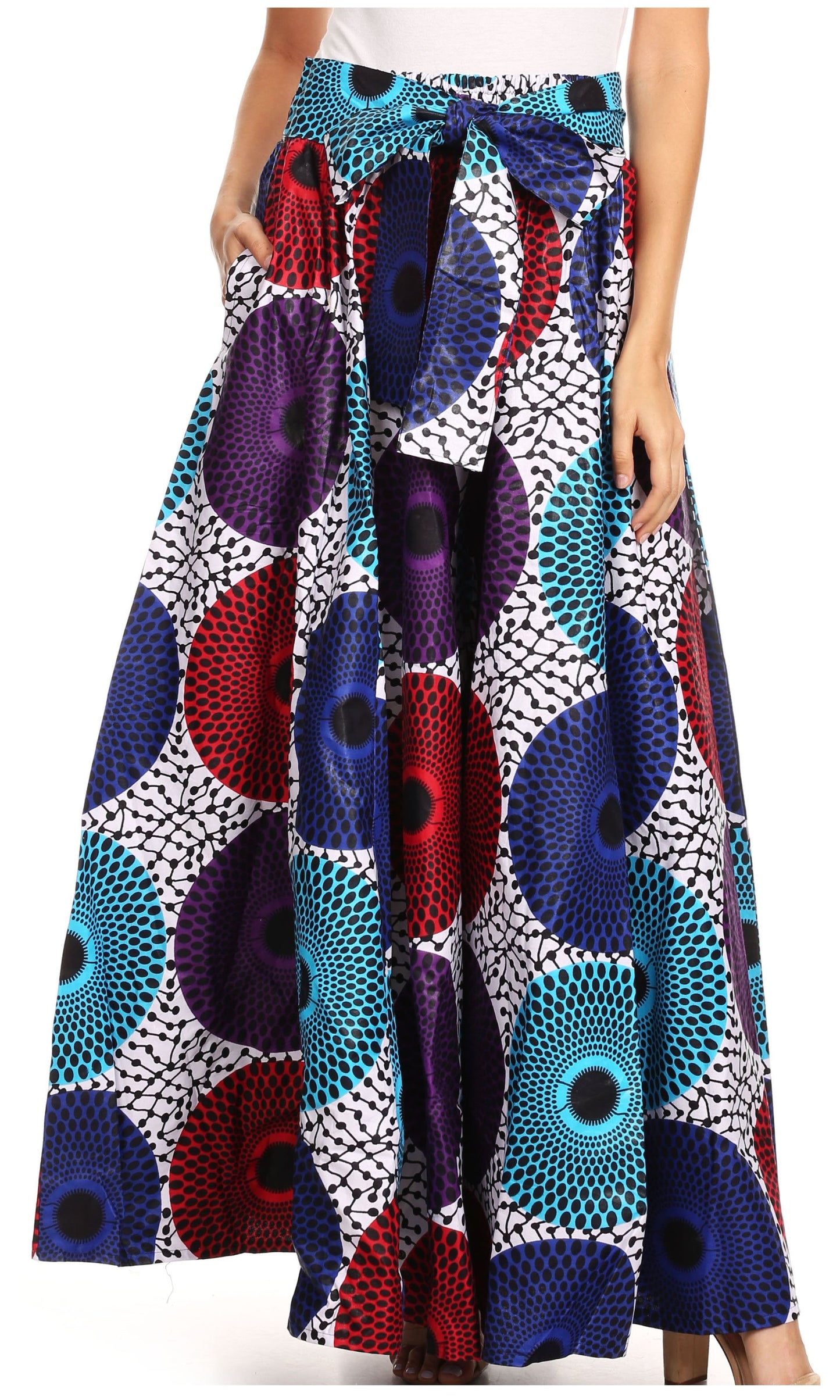 Pantalones Sakkas Sora Anchos de Pierna Suelta Estampado Ankara Africano Casuales con Cintura Elástica para Mujer
