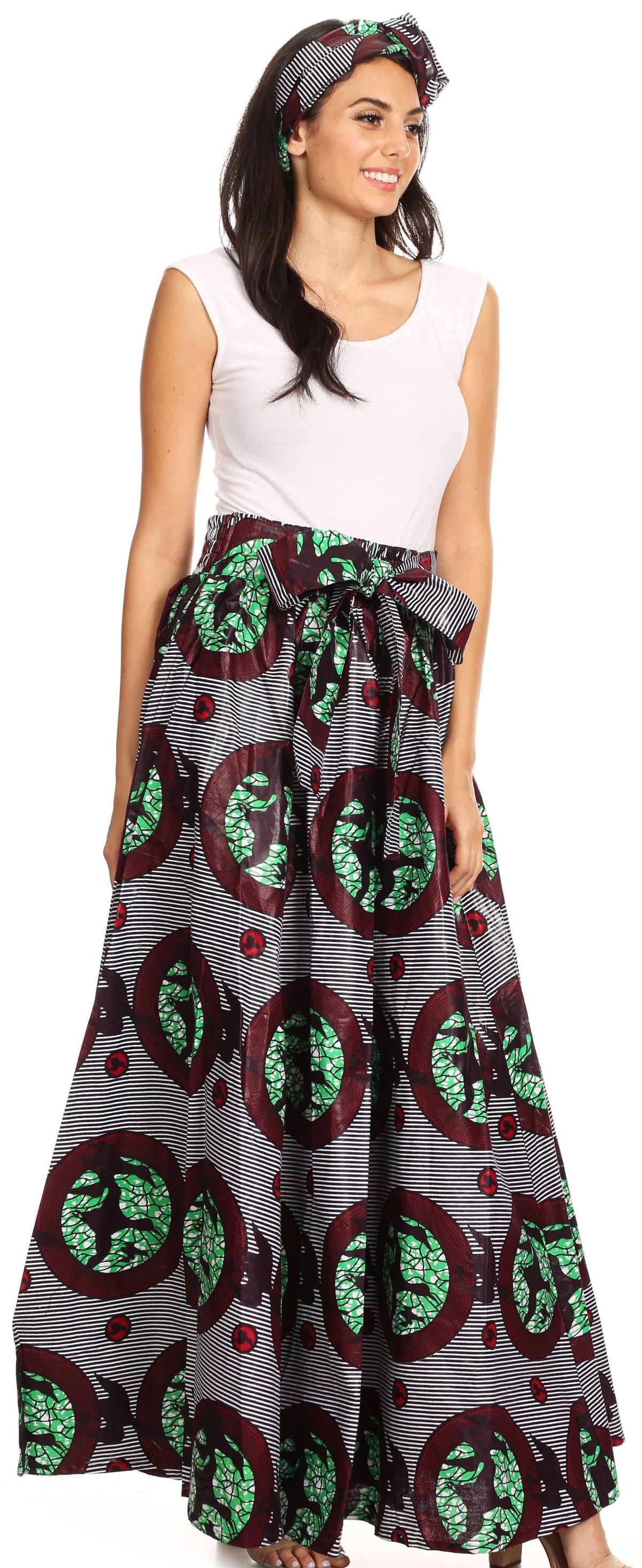 Pantalones Sakkas Sora Anchos de Pierna Suelta Estampado Ankara Africano Casuales con Cintura Elástica para Mujer