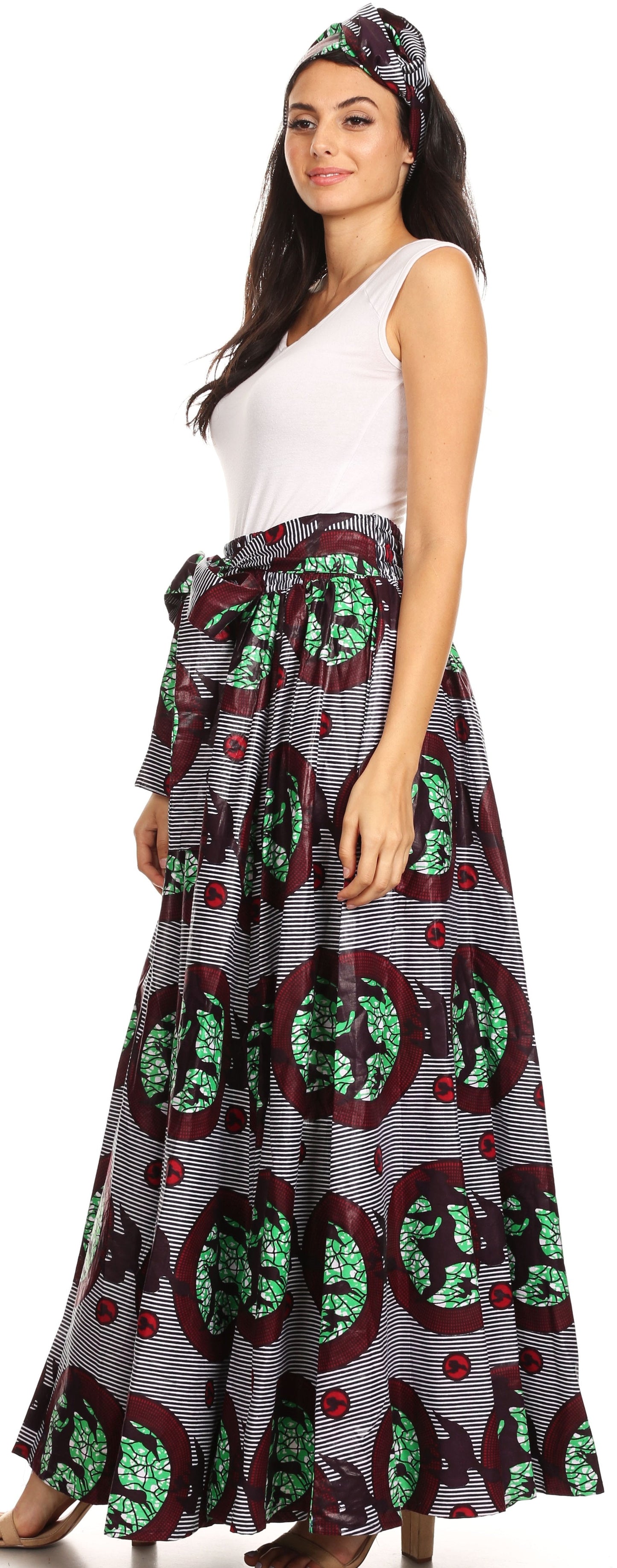 Pantalones Sakkas Sora Anchos de Pierna Suelta Estampado Ankara Africano Casuales con Cintura Elástica para Mujer