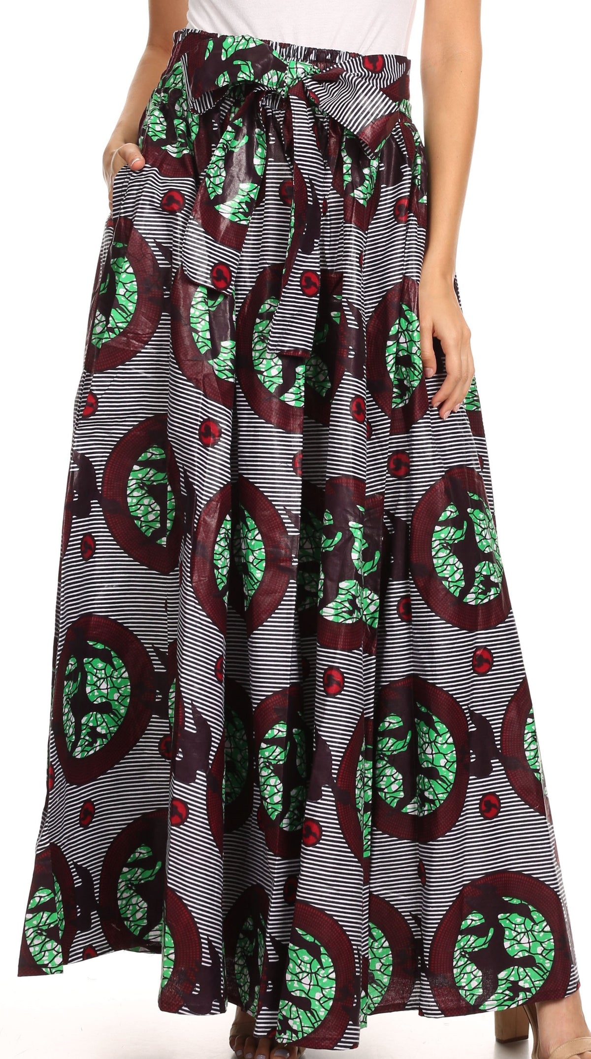 Pantalones Sakkas Sora Anchos de Pierna Suelta Estampado Ankara Africano Casuales con Cintura Elástica para Mujer